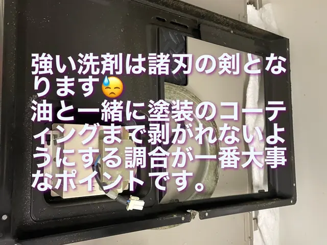 油をと水を結合させて落とすので、塗装が剥げにくい高品質の換気扇クリーニングサービスの画像