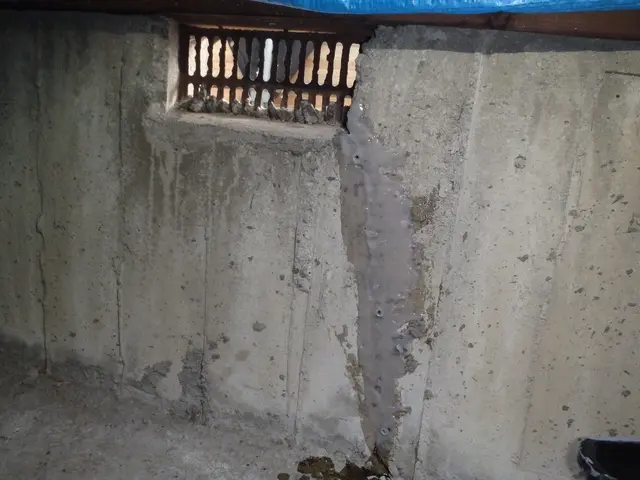 ①基礎クラック補強（エポキシ樹脂、アラミド繊維シート）②エポキシ樹脂充填サービスの画像