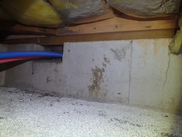 ①基礎クラック補強（エポキシ樹脂、アラミド繊維シート）②エポキシ樹脂充填サービスの画像