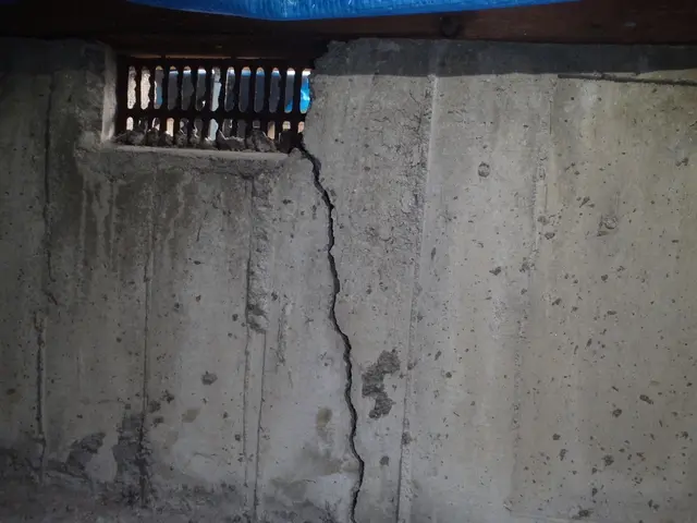 ①基礎クラック補強（エポキシ樹脂、アラミド繊維シート）②エポキシ樹脂充填サービスの画像