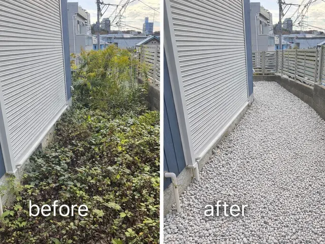 除草、除草剤込み！防犯砂利は助成金でお安く施工⁈ 砂利敷きは下地処理が命です！サービスの画像